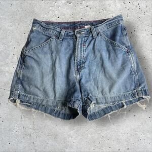 Old Navy‎ Womens Denim Shorts Y2K 90's Pockets Raw Hem Blue Size 28
